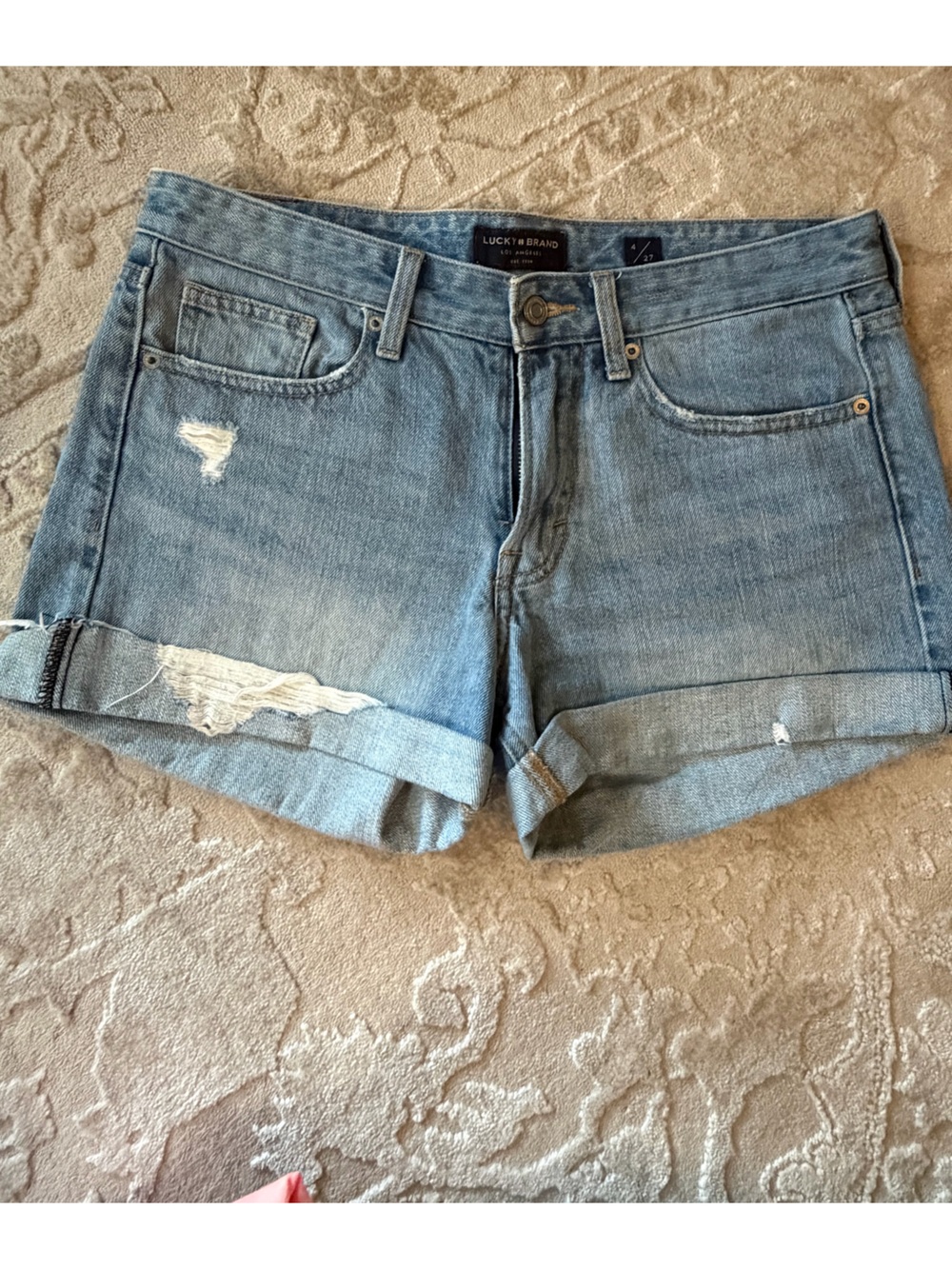 Lucky Brand Light Blue Distressed Rolled Hem Denim Shorts